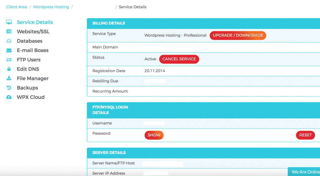 wpx hosting dashboard